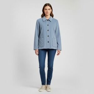 Alfred Dunner Petite 12P Blue Corduroy Quilted Jacket Button Front Excellent‎